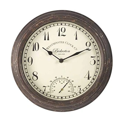 Imagen de Smart Garden Products Bickerton Reloj de pared y termómetro diseño clásico para exteriores , interiores con gran cara 12 pulgadas(5060000)