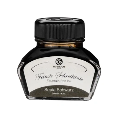 Imagen de Octopus Fluids Tinta de pluma estilográfica en vidrio, para estilográfica, negro sepia 30ml tintero, caligrafía