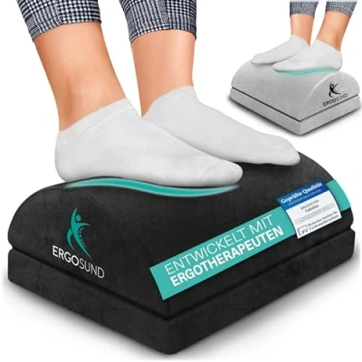 Imagen de ERGOSUND® Reposapiés de escritorio Núcleo espuma premium regulable en altura [antideslizante] ergonómico para la oficina y casa Desarrollado con terapeutas ergotérmicas