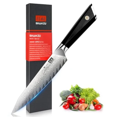 Imagen de SHAN ZU Cuchillo Universal15cm, de Cocina Damasco Acero AUS 10 Japones, Chef 6 Pulgadas, Cocinero con Mango G10, Ultra Afilado