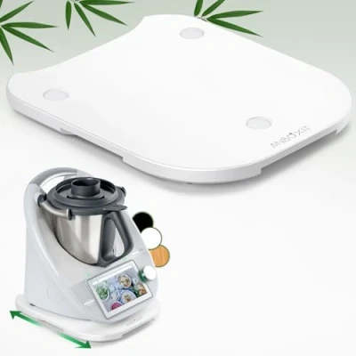 Imagen de ANBOXIT Tabla Deslizante para Thermomix TM6/TM5, Base con Ruedas, Soporte Bimby,de Bambú Blanco
