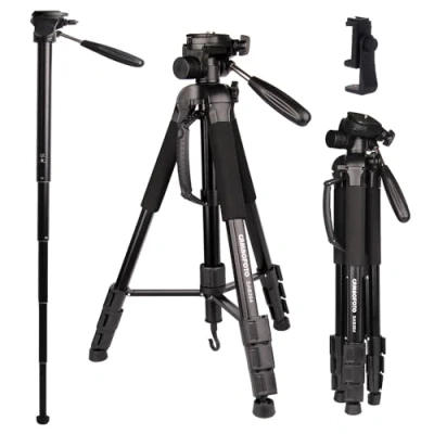 Imagen de CAMBOFOTO Trípode de Cámara 70 Pulgadas con Soporte para Teléfono, 2 en 1 Aluminio Portátil SLR DSLR Webcam Spotting Scopes …