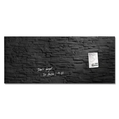Imagen de SIGEL GL249 Pizarra magnética de cristal,130 x 55 cm, diseño piedra pizarra, negra Artverum