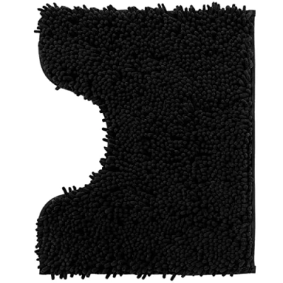 Imagen de Poligono Alfombra baño de Microfibra, Alfombrilla WC Forma U 70 x 120 cm, Suave, Antideslizante,Negro