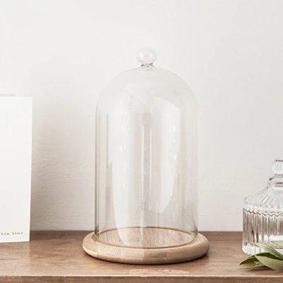 Imagen de Lights4fun Campana de Cristal con Base Bambú 19 cm para Interiores