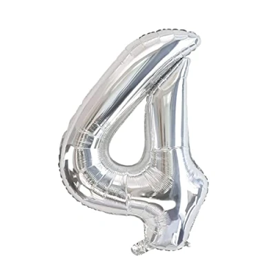 Imagen de Super Mundo Globos de Cumpleaños 4 Plateado,45 CM Globo 4,Globo Numero Cumpleaños,Decoracion Niñas,Globos Numeros para Fiestas(Numero 4,Plata,45 cm)