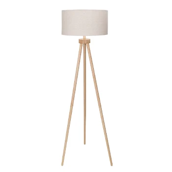 Imagen de Aigostar Lámpara de Pie Salón Vintage Madera Trípode, Lampara con Pantalla Lino e Interruptor Pie, Compatible Bombillas E27, Maciza, Estilo Nórdico
