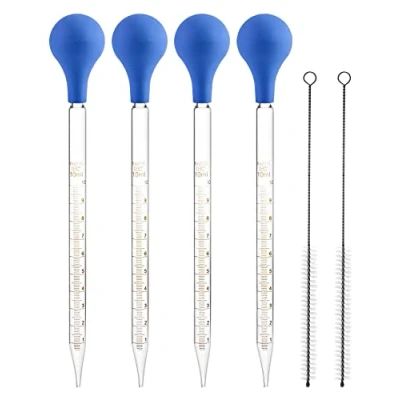 Imagen de QWORK Pipeta de Vidrio, 4 Cuentagotas 10 Ml Con Tapa Goma y 2 Cepillo Limpieza