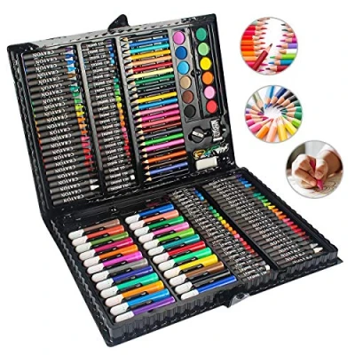 Imagen de MIAOKE 168 Set de Pintura Niños, crayones cera, lápices colores, pastel acuarela, borrador, sacapuntas, lápiz HB, bloc dibujo 18 hojas