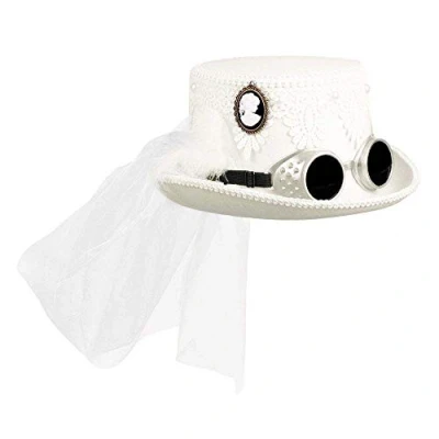 Imagen de Boland 54563 Marrypunk Sombrero con gafas y velo para novia, boda, fiesta temática, carnaval, color blanco