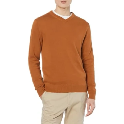 Imagen de Amazon Essentials Jersey de Cuello Pico (Disponible en Tallas Grandes) Hombre, Rouille, L