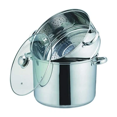 Imagen de Kamberg Cuscusera / Al vapor Olla 3 en 1, 26 cm, 10 litros, acero inoxidable, tapa de vidrio, todos los incendios, incluida la inducción