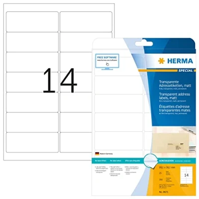 Imagen de Herma 8671 Pack de 350 etiquetas, 99.1 x 38.1 mm, transparente