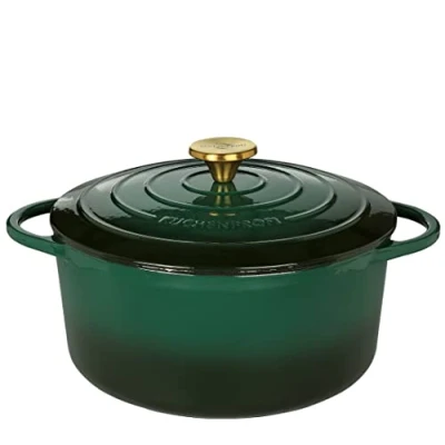 Imagen de Küchenprofi Fuente de hierro fundido con tapa, interior verde/negro, 26 cm, cacerola, horno holandés, molde para hornear pan, esmaltado, todo tipo fuegos (incluida inducción), guisar,