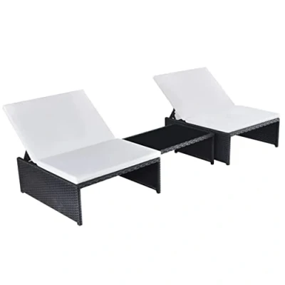 Imagen de vidaXL Sillas de Jardín Reclinables con Mesa 2 uds, Asientos Respaldos, Tumbonas Relax, Muebles para Patio Balcón, Ratán PE Negro