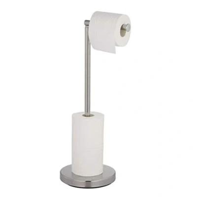 Imagen de axentia Portarrollos de pie 2 en 1 para baño, Soporte Papel higiénico Acero Inoxidable 4 Rollos, Organizador Sanitario, Plateado