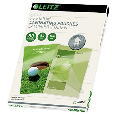 Imagen de Leitz Bolsas de plastificación, Brillante, Transparente, A4, UDT, plastificación hechas material 80 micras grosor, pack 100 unidades, 74780000