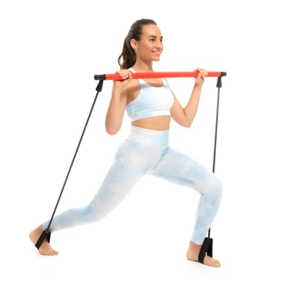Imagen de InnovaGoods® Barra de fitness con bandas elásticas y guía ejercicios Resibar, tonifica los músculos mejora la flexibilidad, diseño compacto ligero, ideal para el gimnasio