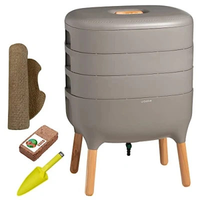Imagen de Moutta I Urbalive 3 Bandejas Gris, Kit Completo Diseño de Vermicompostaje Sustrato iniciación Estera cáñamo + Pala Interior, balcón y jardín