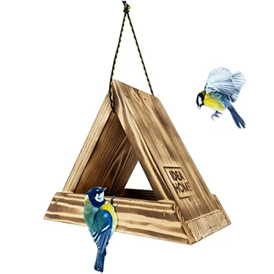 Imagen de Idea Home Mini Madera, Comedero para Pájaros Colgante de Cadena, Bandeja Alimentación Exteriores con Techo, Alimentar a Las Aves Silvestres, Listo Usar, no Requiere Montaje