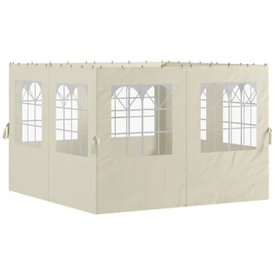 Imagen de Outsunny 4 Paredes Laterales para Cenador 3x3 m de Carpa con Ganchos 8 Ventanas Protección UV Reemplazo Lateral Jardín Exterior Fiesta Crema