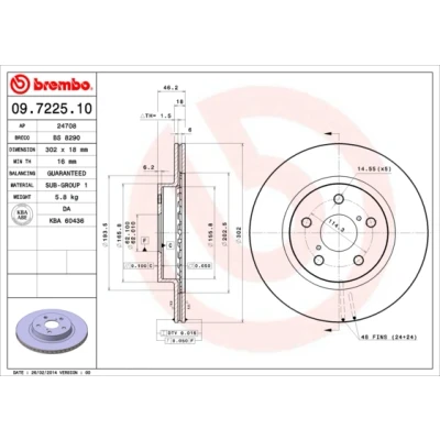Imagen de BREMBO 09.7225.10 Disco de freno 302 18 5 ventilación interna TOYOTA: RAV4 I SUV, SUV Cabrio