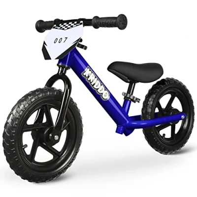Imagen de KRIDDO Bicicletas sin Pedales para Niños, Edad de 18 Meses a 5 años, Bicicleta Empuje 12 Pulgadas con Placa Personalizada (Incluye 3 Juegos Pegatinas), Regalo, Azul