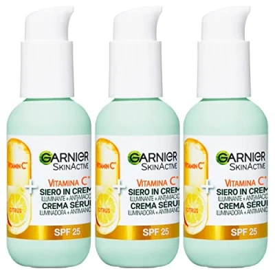 Imagen de Garnier SkinActive Suero Facial con Vitamina C en Crema 2 1 Iluminador y Anti Imperfecciones SPF 25 para Piel Apagada Desigual Fórmula Extracto de Cítricos 3 Botellas 50ml