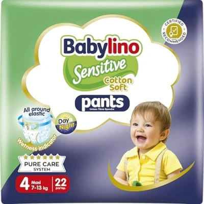 Imagen de Babylino Sensitive Cotton Soft Pants, Talla 4 (7 13 Kg), Pañal Braguita con Ajuste 360 Anti Fugas, 22 pañales