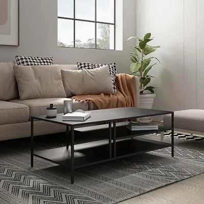 Imagen de [en.casa] Mesa de Centro Cuadrada con 2 Estantes Café para Salón Sala Espera Despacho Diseño Industrial Metal 40 x 110 55 cm Negro