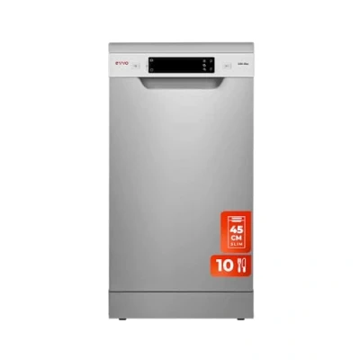 Imagen de EVVO Lavavajillas 45 cm, Tercera Bandeja, Capacidad para 10 Cubiertos, Programa Rápido 30 minutos, Media Carga, Bandeja Superior Ajustable, 8 Programas (Modelo D3X Slim Acabado Inox)