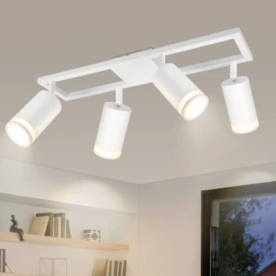 Imagen de Dehobo Lámpara de Techo 4 Focos Giratorios GU10, Pared Interior LED Blanco Orientables, Foco para Iluminación Dormitorio Pasillo Cocina Comedor, Sin Bombilla