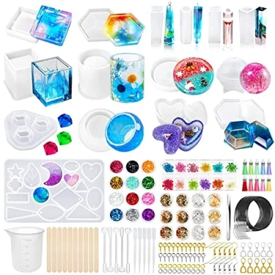 Imagen de JOYBOY Molde Silicona Resina,120pcs Moldes de Resina Epoxi,Kit con Accesorios,Redondo,Esfera,Cubos,Diamante para Manualidades Joyería DIY etc