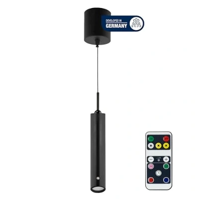 Imagen de REV Lámpara colgante con batería LED 130 lm, regulable y en altura (37 163 cm) mando a distancia para salón, dormitorio, IP20, color negro