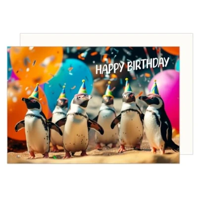 Imagen de &quot;Edition Seidel Premium tarjeta de cumpleaños con sobre. felicitación, animal, cumpleaños, feliz hombre, mujer, pingüinos, globos colores, divertido hu