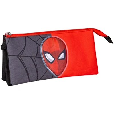 Imagen de Estuche con Triple Compartimento de Spiderman Color Rojo y Negro 22,5x2x11,5 cm 100% Poliéster Cierre Cremallera Estampado Producto Original Diseñado en España