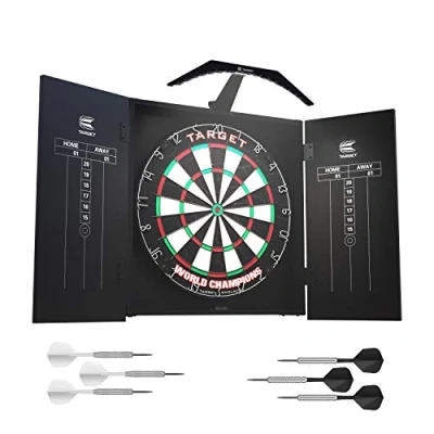 Imagen de TARGET ARC Lighting System Home Cabinet Set Includes World Champions Dartboard and 2 Sets of Darts Juego de gabinete Diana, Unisex, Negro, Estándar