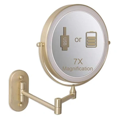 Imagen de ZJBB Espejo Aumento con Luz Pared y 1x/7x, Maquillaje LED USB Recargable, Tocador Hecho de Latón, Baño Doble Cara Giratoria 360 , AjustableBattery Operated