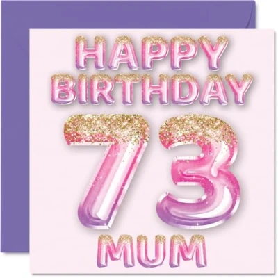 Imagen de Tarjeta de cumpleaños número 73 para mamá, globos purpurina rosa y morada, tarjetas feliz madre hijo e hija, 145 mm x mm, felicitación regalo