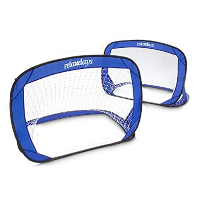 Imagen de relaxdays Tor 2er Set 2 Porterías Plegables de Fútbol, Miniportería Pop Up, con Bolsa Transporte y Estacas, 80x120x80cm, Azul, Color, 120 x 80 cm (10016739)