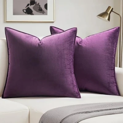 Imagen de MIULEE Funda de Cojines para Sofá Almohadas Terciopelo Suave Almohada Decorativa Moderna Cojin Sala Estar Cama Silla Dormitorio 2 Piezas 45x45 cm Berenjena Morada