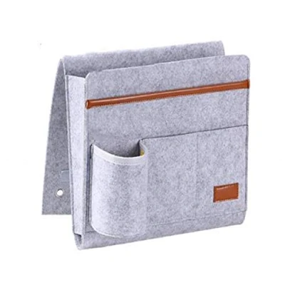 Imagen de Copiel organizador colgante de fieltro, bolso con carrito cama bolsillo para colgar en la cama, bolsa almacenamiento sofá, gafas, iPad gris claro