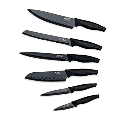 Imagen de Axer Juego de Cuchillos Cocina Negra 6 Piezas Set Profesional Inox Para Chef Knife