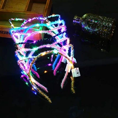 Imagen de Macabolo Paquete de 10 diademas LED orejas gato, lindas gato iluminadas para discotecas, recuerdos eventos, raves, fiesta concierto