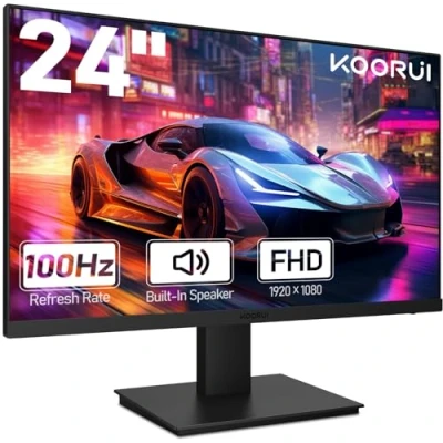 Imagen de KOORUI Gaming Monitor 24 Pulgadas, Altavoces Incorporados, FHD 1920 * 1080p, 100 Hz, AdaptiveSync, HDMI, VGA, Montable VESA de 75 x mm, Eye Saver Mode, Negro