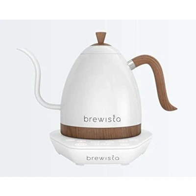 Imagen de Brewista Artisan Pearl Blanco y Base Blanca Hervidor Eléctrico Pico de Cuello Cisne Control Temperatura Café Barista Lento 1,0 L