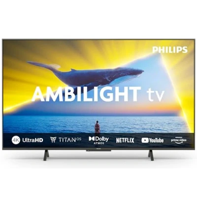 Imagen de Philips Ambilight 43PUS8109 Smart TV 4K LED Pantalla de 43 Pulgadas con Plataforma Titan OS, Pixel Precise Ultra HD y Sonido Dolby Atmos, Funciona Alexa Asistente Google Cromo Satinado