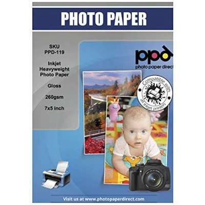 Imagen de PPD Inkjet 5 x 7 (aprox. 13 18 cm) 100 Hojas de Papel Fotográfico Brillante 260 g/m² Calidad Profesional Secado Instantáneo Para Impresión Inyección Tinta 119
