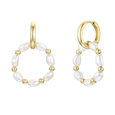 Imagen de NOELANI Creoles Pendientes de plata ley 925 para mujer, con perla cultivada agua dulce, 3,2 cm, dorados, se entregan en caja regalo joyería, 2031713
