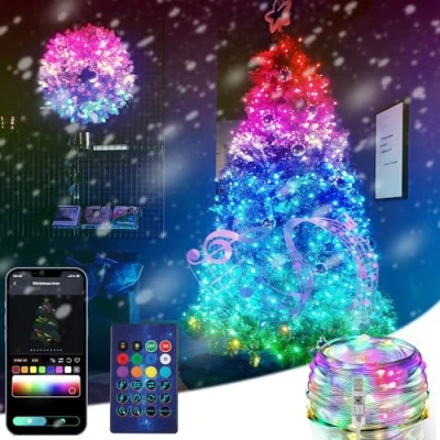 Imagen de ZWOOS 20 m 200 LED Guirnalda Luces RGB, Sincronización con Música, Alimentación por USB, Impermeable IP65, Control de APP/Control Remoto para Navidad, Interior, Exterior